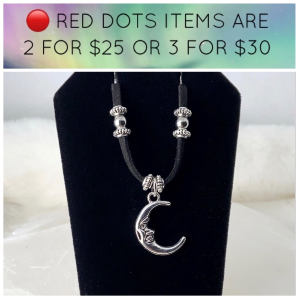 🔴Silver moon black suede adjustable necklace